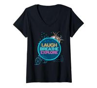 Femme Explorez la Nature des Oiseaux et des Arbres - Rire Relax Cycle Car Drive Camp T-Shirt avec Col en V
