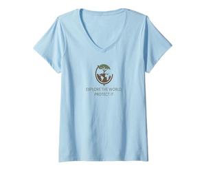Femme Explorez le Monde Protégez-le T-Shirt avec Col en V