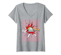 Femme Explosion Arc-en-Ciel du Prisme de la Face cachée de la Lune de Pink Floyd T-Shirt avec Col en V