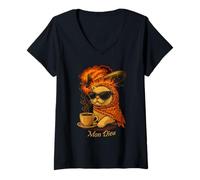 Femme Explosion de café Mon Dieu Retro Cat T-Shirt avec Col en V