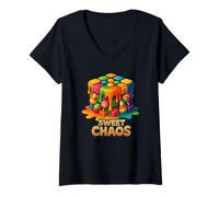 Femme Explosion de Couleurs Melting Cube Madness Sweet Chaos T-Shirt avec Col en V