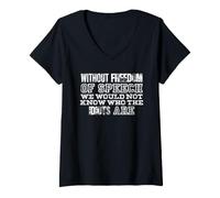Femme Expression Sarcastique des Idiots de la liberté d'expression T-Shirt avec Col en V
