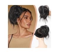Femme Extension capillaire synthétique à pinces, chignon ondulé et lâche, queue de cheval Facile à utiliser(Brownish Black)