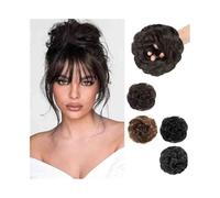 Femme Extension de chignon en cheveux humains, chignon élastique, moelleux et décoiffé, postiche donut, queue de cheval Facile à utiliser(Natural Black)