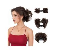 Femme Extension queue de cheval synthétique courte et lisse avec chignon décoiffé et peigne latéral à clipser Facile à utiliser(6)
