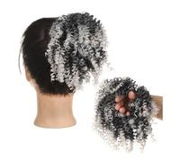 Femme Extensions de cheveux afro crépus et bouclés for femmes, queue de cheval avec élastique en caoutchouc, chignon bouclé et décoiffé Facile à utiliser(1B-Grey)