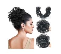 Femme Extensions de chignon en cheveux synthétiques, peigne latéral, clips, chouchous for cheveux bouclés et désordonnés, for femmes Facile à utiliser(Natural Black)