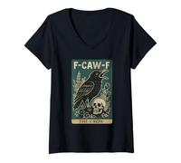 Femme F-Caw-F Black Crow Pun Carte de Tarot Humoristique avec Inscription en Anglais « Black Crow » T-Shirt avec Col en V