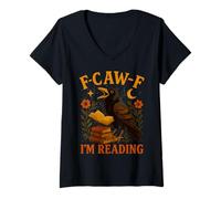 Femme F CAW F Crow I'm Reading Book Lover Fall T-Shirt avec Col en V