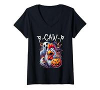 Femme F-CAW-F Fantôme d'halloween Amusant de Poulet cri T-Shirt avec Col en V