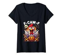 Femme F-CAW-F Fantôme d'halloween Amusant de Poulet cri T-Shirt avec Col en V