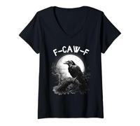 Femme F-Caw-F Raven Funny Black Bird Moon Gothic Adult Humor T-Shirt avec Col en V