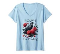 Femme F Cawf Crow Book Lover Fuck Off Im Reading Smut Dark Romance T-Shirt avec Col en V