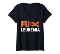 Femme F-CK Chemise de Sensibilisation au Cancer avec Ruban Orange pour survivants de la leucémie T-Shirt avec Col en V