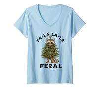 Femme FA-la-la Feral Arbre de Noël Motif Raton Laveur T-Shirt avec Col en V