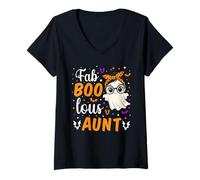 Femme Fab Boo Lous Aunt Fabulous Ghost Halloween Aunty Matching T-Shirt avec Col en V