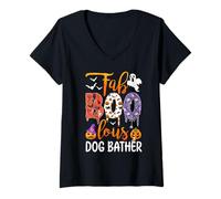 Femme Fab Boo Lous Chien Bather Boo Fantôme Citrouille Halloween T-Shirt avec Col en V