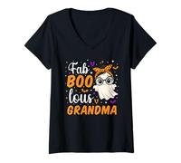 Femme Fab Boo Lous Grandma Ghost Fabulous Halloween Matching T-Shirt avec Col en V
