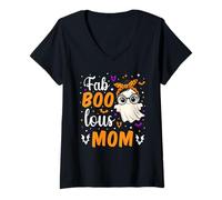 Femme Fab Boo Lous Mom Fabulous Ghost Halloween Mother Matching T-Shirt avec Col en V