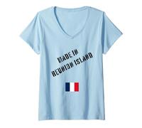 Femme Fabriqué à la Réunion avec Drapeau drôle T-Shirt avec Col en V
