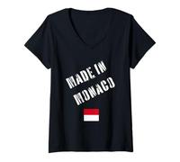 Femme Fabriqué à Monaco avec Drapeau drôle T-Shirt avec Col en V