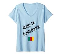 Femme Fabriqué au Cameroun avec Drapeau drôle T-Shirt avec Col en V