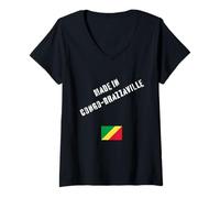 Femme Fabriqué au Congo-Brazzaville avec Drapeau drôle T-Shirt avec Col en V