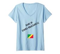 Femme Fabriqué au Congo-Brazzaville avec Drapeau drôle T-Shirt avec Col en V