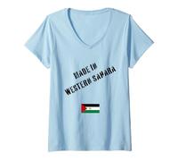 Femme Fabriqué au Sahara Occidental avec Drapeau Amusant T-Shirt avec Col en V