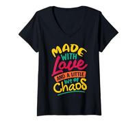 Femme Fabriqué avec Plein d'amour et Un Peu de Chaos T-Shirt avec Col en V