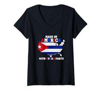 Femme Fabriqué en Amérique avec des pièces cubaines Drapeau USA Root T-Shirt avec Col en V