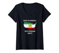Femme Fabriqué en Amérique avec des pièces persanes - Perse et USA Pride T-Shirt avec Col en V