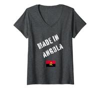 Femme Fabriqué en Angola avec Drapeau Amusant T-Shirt avec Col en V
