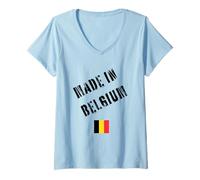 Femme Fabriqué en Belgique avec Drapeau drôle T-Shirt avec Col en V