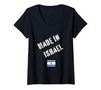 Femme Fabriqué en Israël avec Drapeau Amusant T-Shirt avec Col en V