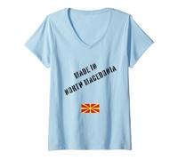 Femme Fabriqué en Macédoine du Nord avec Drapeau drôle T-Shirt avec Col en V