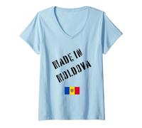 Femme Fabriqué en Moldavie avec Drapeau Amusant T-Shirt avec Col en V