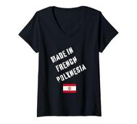 Femme Fabriqué en Polynésie Française avec Drapeau drôle T-Shirt avec Col en V