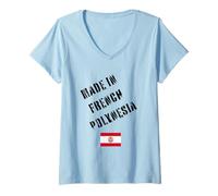 Femme Fabriqué en Polynésie Française avec Drapeau drôle T-Shirt avec Col en V