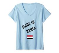 Femme Fabriqué en Syrie avec Drapeau Amusant T-Shirt avec Col en V