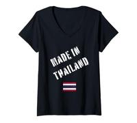 Femme Fabriqué en Thaïlande avec Drapeau Amusant T-Shirt avec Col en V