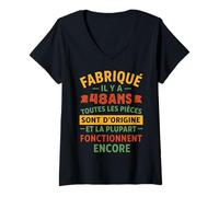 Femme Fabriqué Il Y A 48 Ans, Anniversaire 48 Ans Humour Vintage T-Shirt avec Col en V