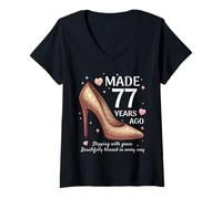 Femme Fabriqué il y a 77 Ans, Talons Hauts, Femmes de 77 Ans, 77e Anniversaire T-Shirt avec Col en V