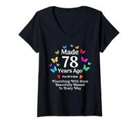 Femme Fabriqué il y a 78 Ans Butterfly, 78 Ans, Femmes, 78e Anniversaire T-Shirt avec Col en V