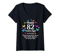 Femme Fabriqué il y a 82 Ans Butterfly, 82 Ans, Femmes, 82e Anniversaire T-Shirt avec Col en V