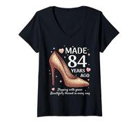 Femme Fabriqué il y a 84 Ans Talons Hauts pour Femmes de 84 Ans 84e Anniversaire T-Shirt avec Col en V