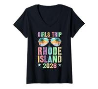 Femme Fabuleuse Fille Trip Rhode Island 2026 Vacances Beaching T-Shirt avec Col en V