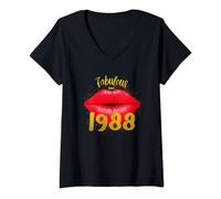 Femme Fabuleux depuis 1988 Chemise d'anniversaire Femme Sexy Lips T-Shirt avec Col en V