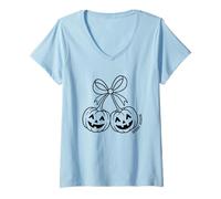Femme Faces souriantes de Jack O Lantern, saison effrayante T-Shirt avec Col en V