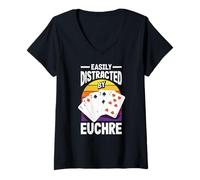 Femme Facilement distrait par Euchre T-Shirt avec Col en V